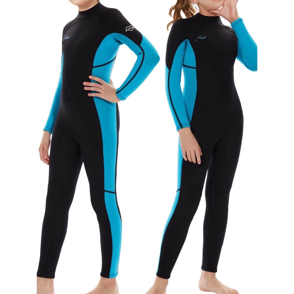 Hevto Wetsuit Kids Size 4 Black Blue New 3/2mm Neoprene Full Body Thermal K01